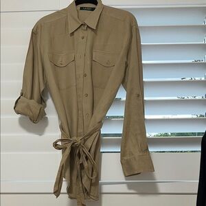 Lauren Ralph LaurenTan Linen Button Down Shirt